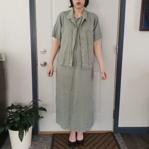 90s Sag Harbir Sage Green Maxi Dress‎ with Shirt